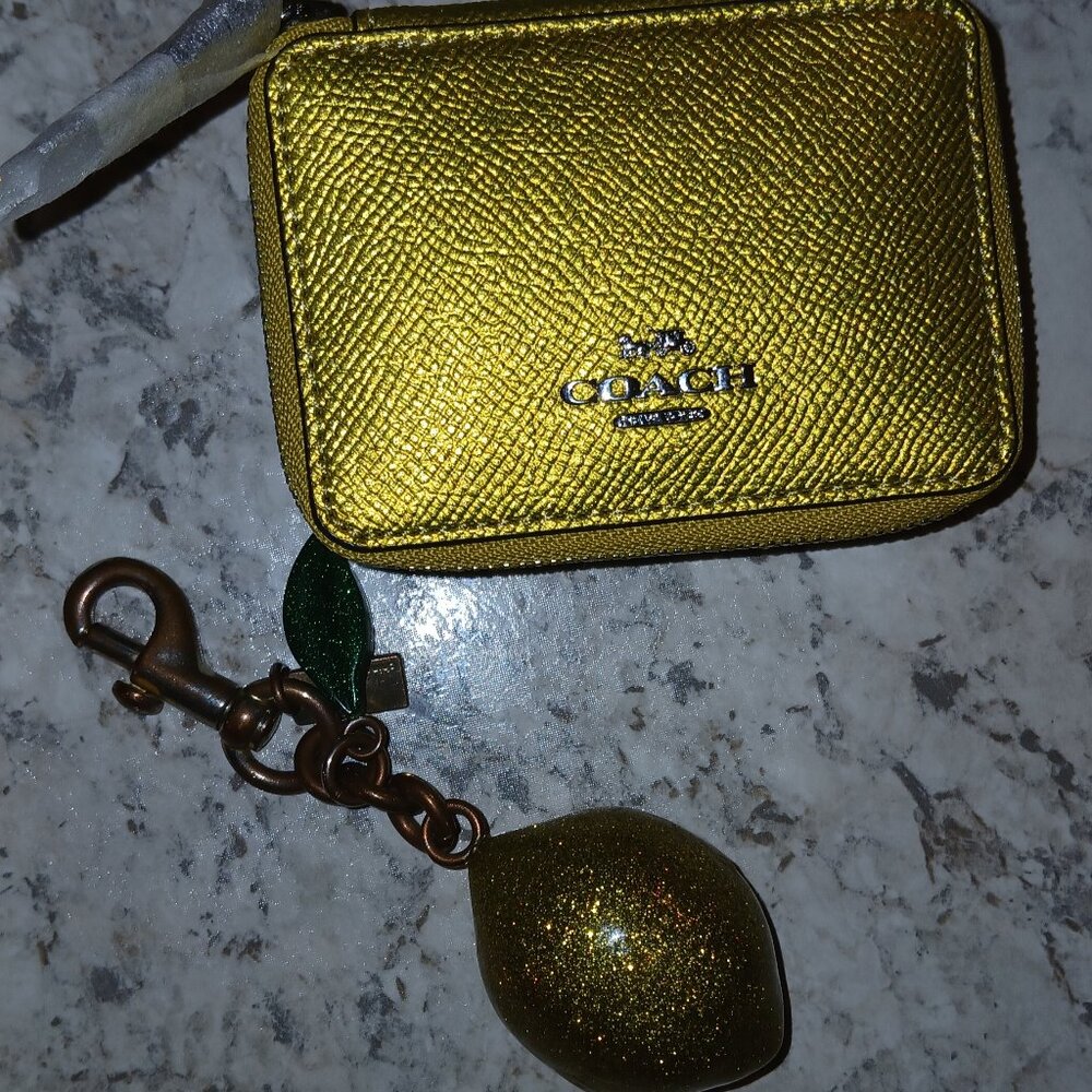 COACH Lemon Yellow Pill Case and Lemon Bag Charm/Key Chain